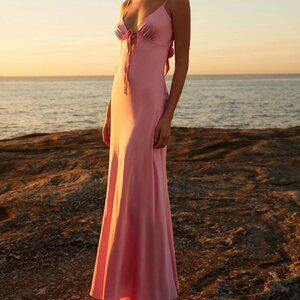Peppermayo Flora Satin Maxi Dress Candy Pink Size 4
